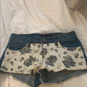 Floral patterned jean shorts